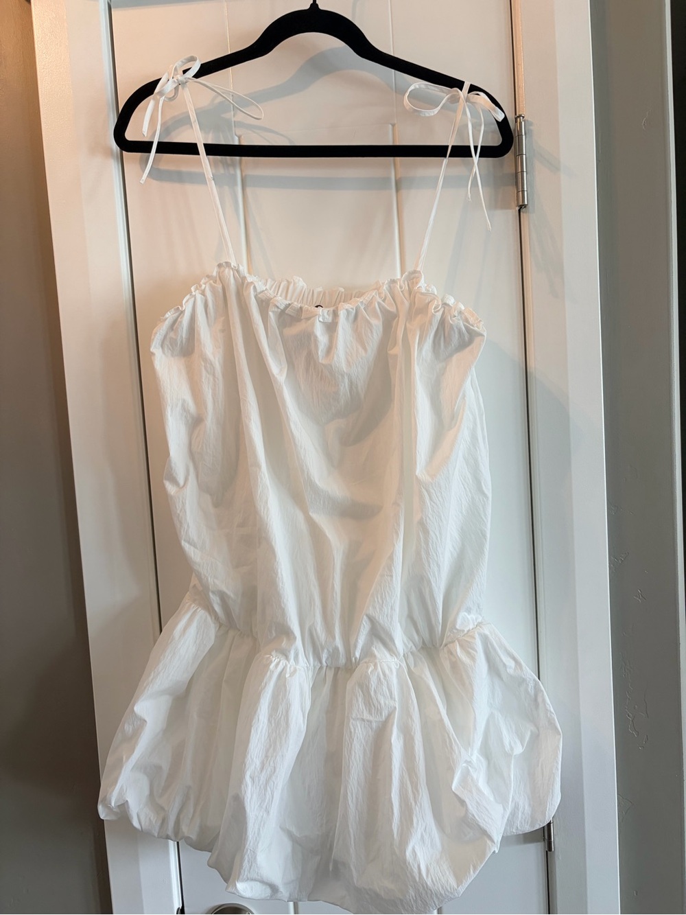 Zara White Tie-Shoulder Ruffle-Hem Mini Dress